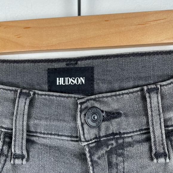 Hudson Kass High Rise Straight Ankle Jeans Grey Distressed Raw Hem Size 27 - Picture 8 of 10